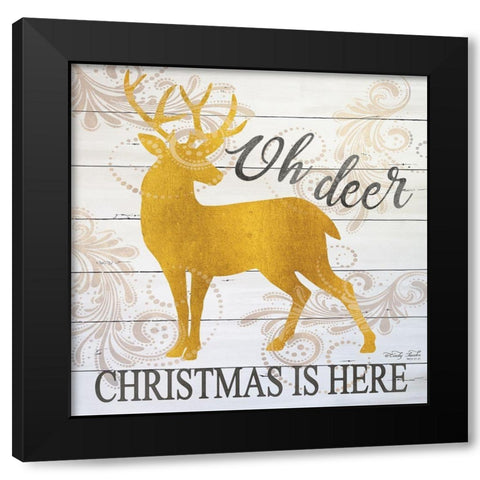 Oh Deer Christmas is Here Black Modern Wood Framed Art Print by Jacobs, Cindy