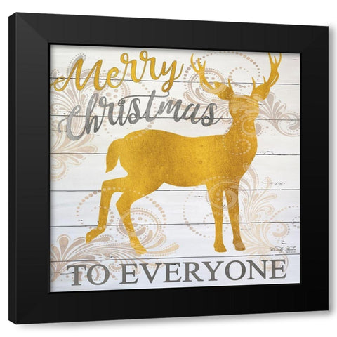 Merry Christmas Deer Black Modern Wood Framed Art Print with Double Matting by Jacobs, Cindy