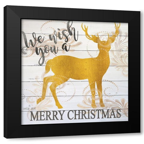 We Wish You a Merry Christmas Deer Black Modern Wood Framed Art Print by Jacobs, Cindy