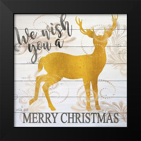 We Wish You a Merry Christmas Deer Black Modern Wood Framed Art Print by Jacobs, Cindy