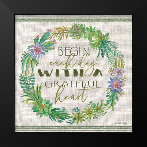 Grateful Heart Succulent Wreath Black Modern Wood Framed Art Print by Jacobs, Cindy