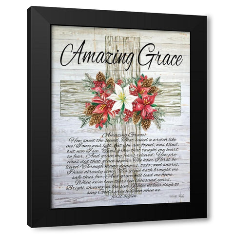 Amazing Grace Christmas Cross   Black Modern Wood Framed Art Print with Double Matting by Jacobs, Cindy