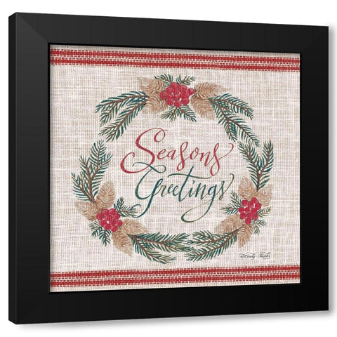 Seasons Greetings Wreath   Black Modern Wood Framed Art Print by Jacobs, Cindy