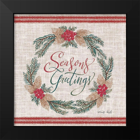 Seasons Greetings Wreath   Black Modern Wood Framed Art Print by Jacobs, Cindy