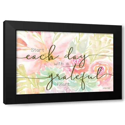 Floral Grateful Heart Black Modern Wood Framed Art Print with Double Matting by Jacobs, Cindy