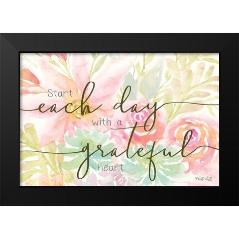 Floral Grateful Heart Black Modern Wood Framed Art Print by Jacobs, Cindy