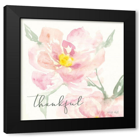 Floral Thankful Black Modern Wood Framed Art Print by Jacobs, Cindy