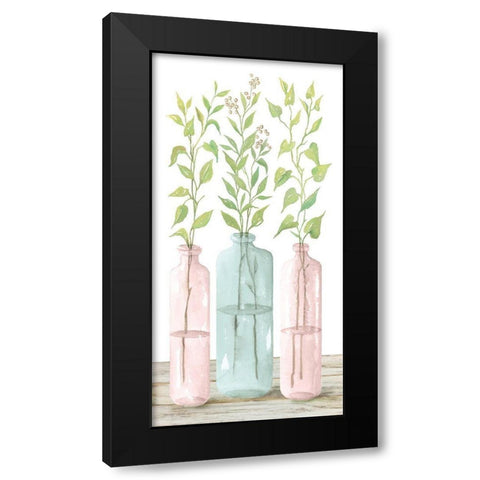 Pastel Leaves in Jars   Black Modern Wood Framed Art Print with Double Matting by Hallowell, Britt