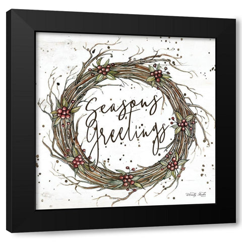 Seasons Greetings Wreath Black Modern Wood Framed Art Print by Jacobs, Cindy