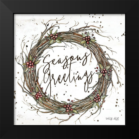 Seasons Greetings Wreath Black Modern Wood Framed Art Print by Jacobs, Cindy