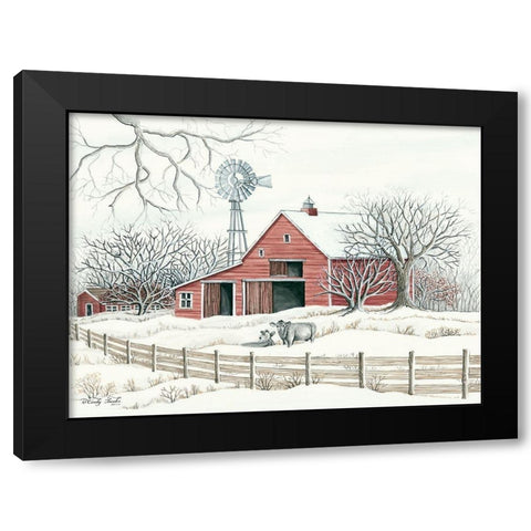 Winter Barn with Windmill Black Modern Wood Framed Art Print by Jacobs, Cindy