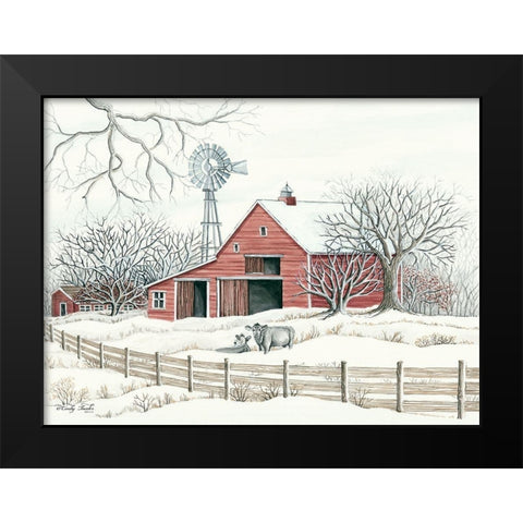 Winter Barn with Windmill Black Modern Wood Framed Art Print by Jacobs, Cindy