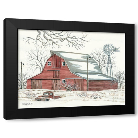 Winter Barn with Pickup Truck Black Modern Wood Framed Art Print by Jacobs, Cindy