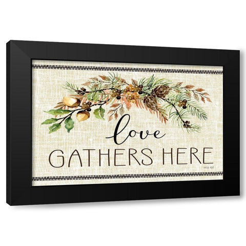 Love Gathers Here Black Modern Wood Framed Art Print by jacobs, Cindy