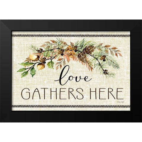 Love Gathers Here Black Modern Wood Framed Art Print by jacobs, Cindy
