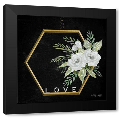 Geometric Hexagon Muted Floral Black Modern Wood Framed Art Print with Double Matting by Jacobs, Cindy