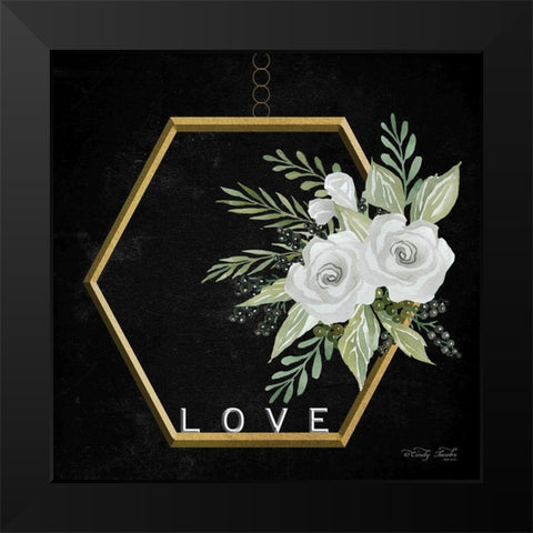 Geometric Hexagon Muted Floral Black Modern Wood Framed Art Print by Jacobs, Cindy