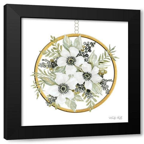 Geometric Circle Muted Floral Black Modern Wood Framed Art Print by Jacobs, Cindy