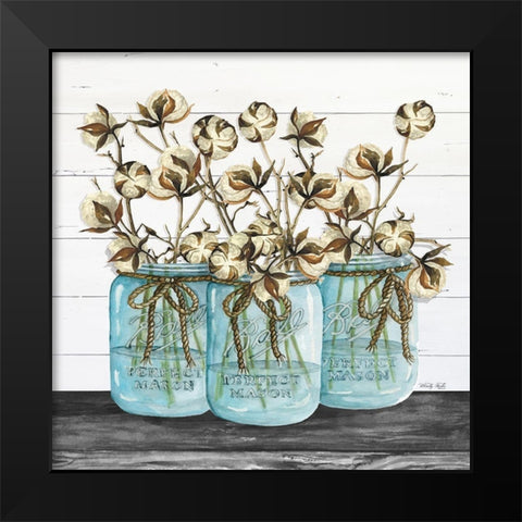 Blue Jars - Cotton Stems Black Modern Wood Framed Art Print by Jacobs, Cindy