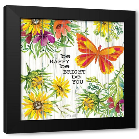 Be Happy Black Modern Wood Framed Art Print with Double Matting by Jacobs, Cindy