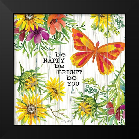 Be Happy Black Modern Wood Framed Art Print by Jacobs, Cindy
