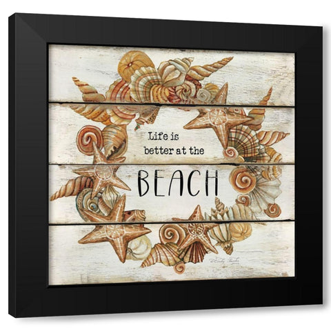 Life is Better at the Beach Black Modern Wood Framed Art Print by Jacobs, Cindy