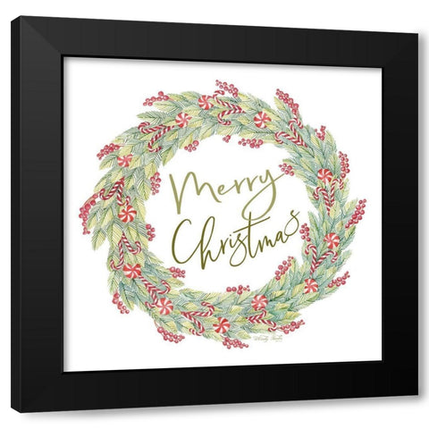 Candy Cane Wreath Black Modern Wood Framed Art Print by Jacobs, Cindy