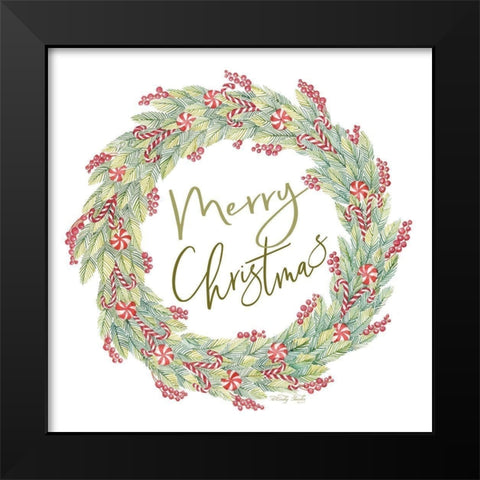 Candy Cane Wreath Black Modern Wood Framed Art Print by Jacobs, Cindy