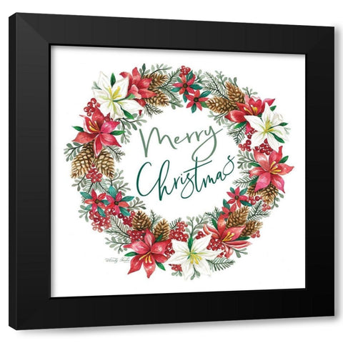 Merry Christmas Wreath Black Modern Wood Framed Art Print with Double Matting by Jacobs, Cindy