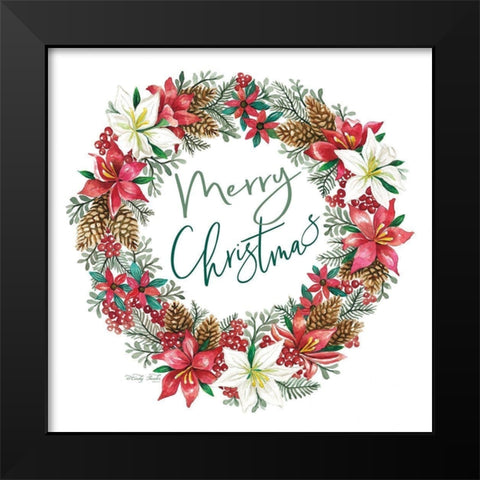 Merry Christmas Wreath Black Modern Wood Framed Art Print by Jacobs, Cindy