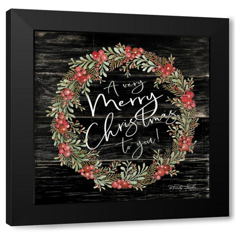 A Very Merry Christmas Wreath Black Modern Wood Framed Art Print with Double Matting by Jacobs, Cindy