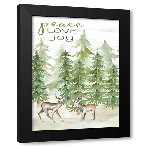 Peace Love Joy Deer Black Modern Wood Framed Art Print with Double Matting by Jacobs, Cindy