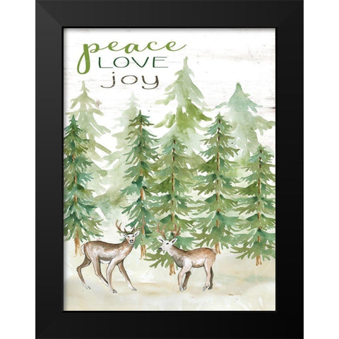 Peace Love Joy Deer Black Modern Wood Framed Art Print by Jacobs, Cindy