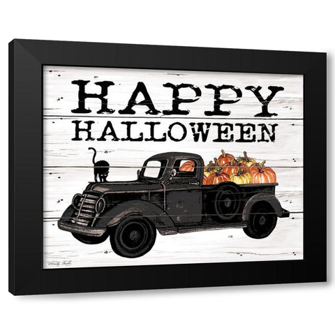 Happy Halloween Black Truck Black Modern Wood Framed Art Print by Jacobs, Cindy