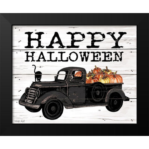 Happy Halloween Black Truck Black Modern Wood Framed Art Print by Jacobs, Cindy