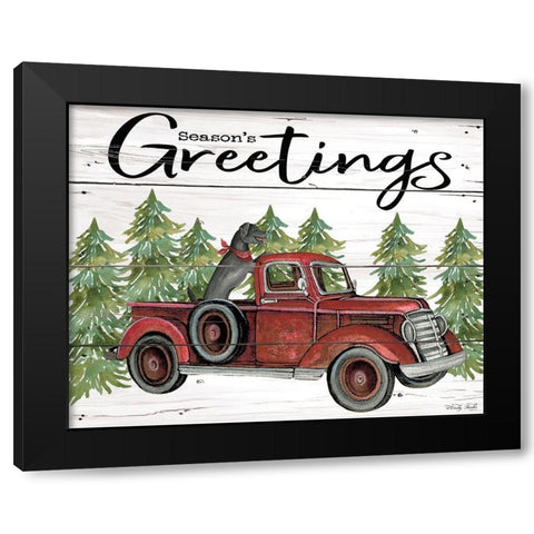 Seasons Greetings Red Truck Black Modern Wood Framed Art Print by Jacobs, Cindy