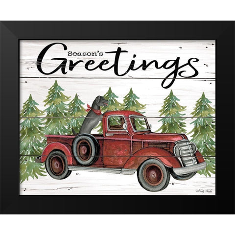 Seasons Greetings Red Truck Black Modern Wood Framed Art Print by Jacobs, Cindy