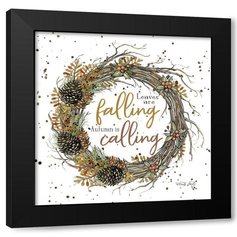 Autumn in Calling Wreath Black Modern Wood Framed Art Print with Double Matting by Jacobs, Cindy
