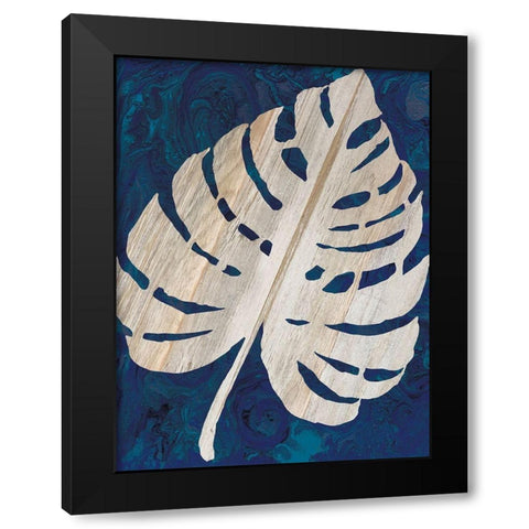 Monstera Navy Black Modern Wood Framed Art Print by Jacobs, Cindy
