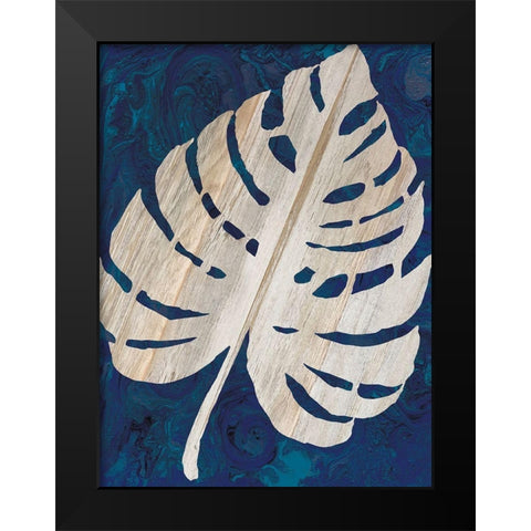 Monstera Navy Black Modern Wood Framed Art Print by Jacobs, Cindy