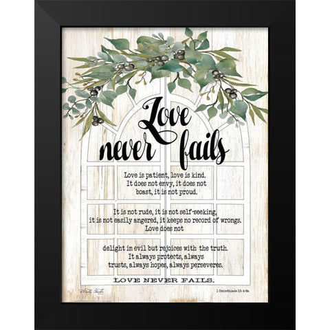 Berry Swag Love Never Fails Black Modern Wood Framed Art Print by Jacobs, Cindy
