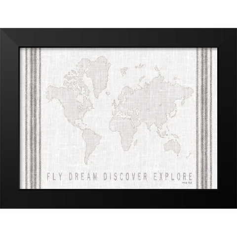 Fly, Dream, Discover, Explore Map     Black Modern Wood Framed Art Print by Jacobs, Cindy