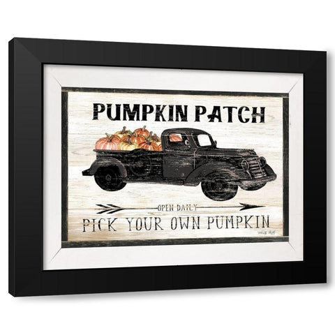 Pumpkin Patch Black Truck Black Modern Wood Framed Art Print by Jacobs, Cindy