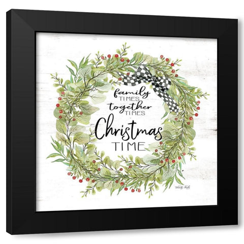 Christmas Time Wreath Black Modern Wood Framed Art Print by Jacobs, Cindy