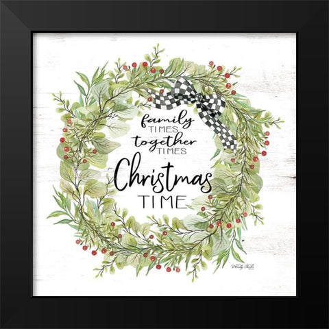 Christmas Time Wreath Black Modern Wood Framed Art Print by Jacobs, Cindy