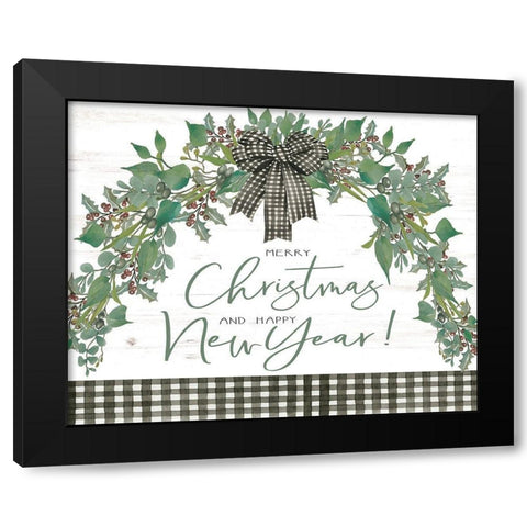 Merry Christmas and Happy New Year Black Modern Wood Framed Art Print with Double Matting by Jacobs, Cindy