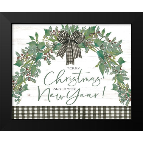 Merry Christmas and Happy New Year Black Modern Wood Framed Art Print by Jacobs, Cindy