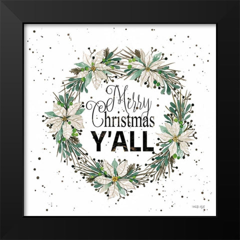 Merry Christmas Yall Wreath  Black Modern Wood Framed Art Print by Jacobs, Cindy