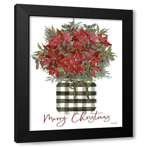 Merry Christmas Poinsettia Black Modern Wood Framed Art Print with Double Matting by Jacobs, Cindy