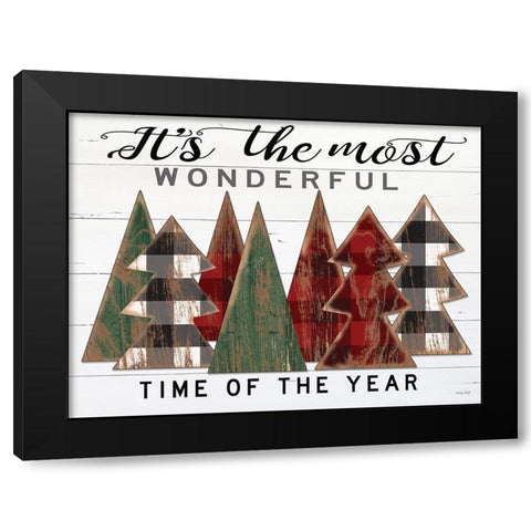 Its the Most Wonderful Time Plaid Trees Black Modern Wood Framed Art Print with Double Matting by Jacobs, Cindy